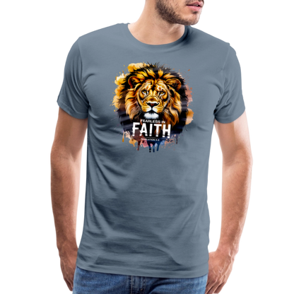 Fearless In Faith Men's Christian Premium T-Shirt - steel blue
