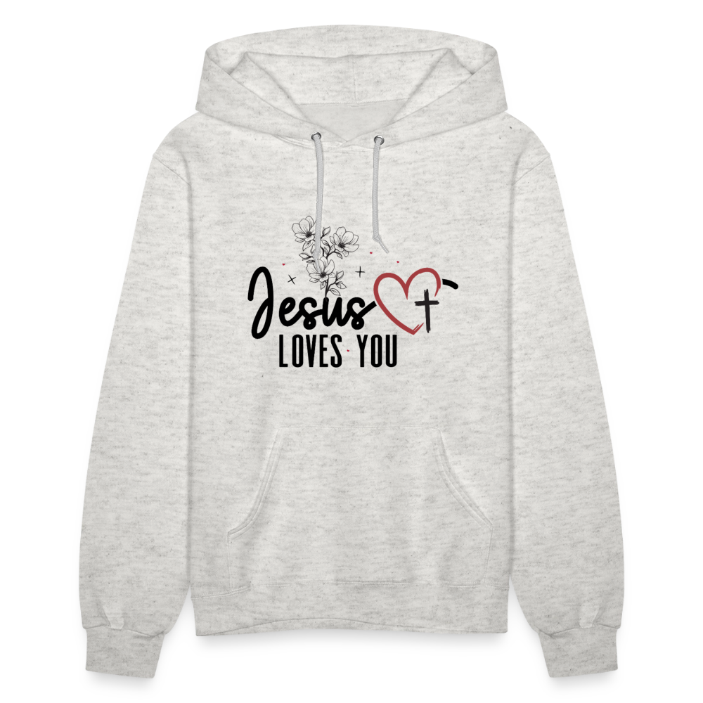 He Loves You Women's Christian Hooded Pullover Sweatshirt - heather oatmeal