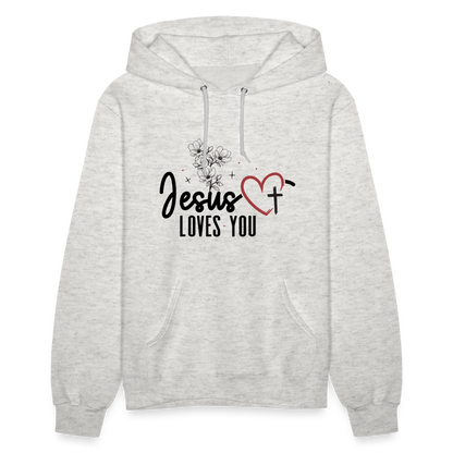 He Loves You Women's Christian Hooded Pullover Sweatshirt - heather oatmeal