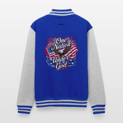 One Nation Men's Christian Heavyweight Letterman Jacket - royal/heather grey