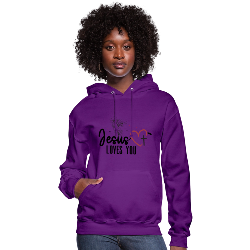 He Loves You Women's Christian Hooded Pullover Sweatshirt - purple