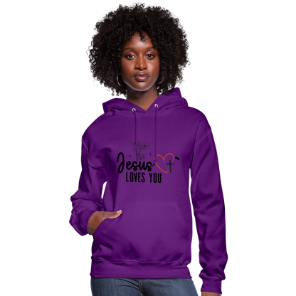He Loves You Women's Christian Hooded Pullover Sweatshirt - purple