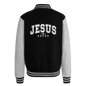 He Saves Men's Christian Heavyweight Letterman Jacket - black/heather grey
