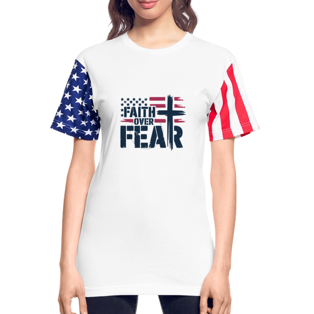Faith Over Fear Christian Adult Patriotic Stars & Stripes T-Shirt - white