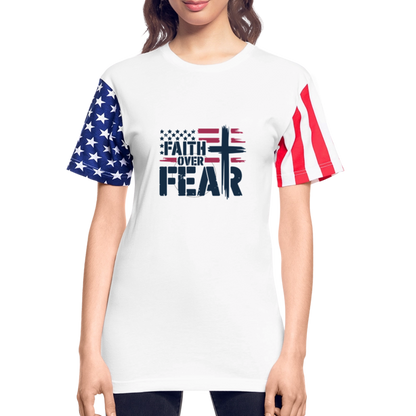Faith Over Fear Christian Adult Patriotic Stars & Stripes T-Shirt - white