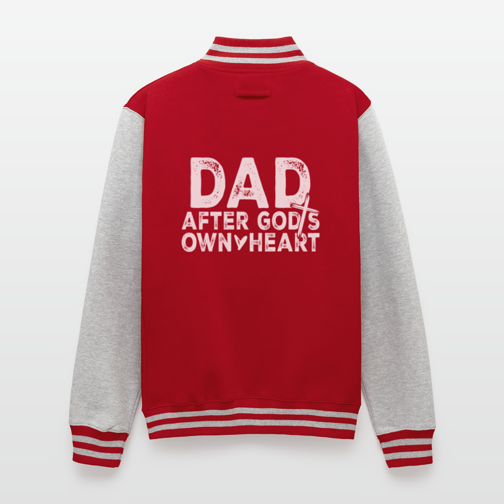 Dad After His Own Heart Men's Christian Heavyweight Letterman Jacket - red/heather grey