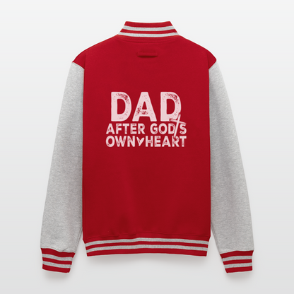 Dad After His Own Heart Men's Christian Heavyweight Letterman Jacket - red/heather grey