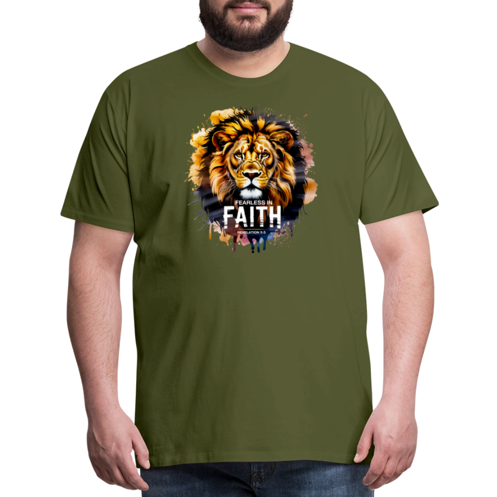 Fearless In Faith Men's Christian Premium T-Shirt - olive green