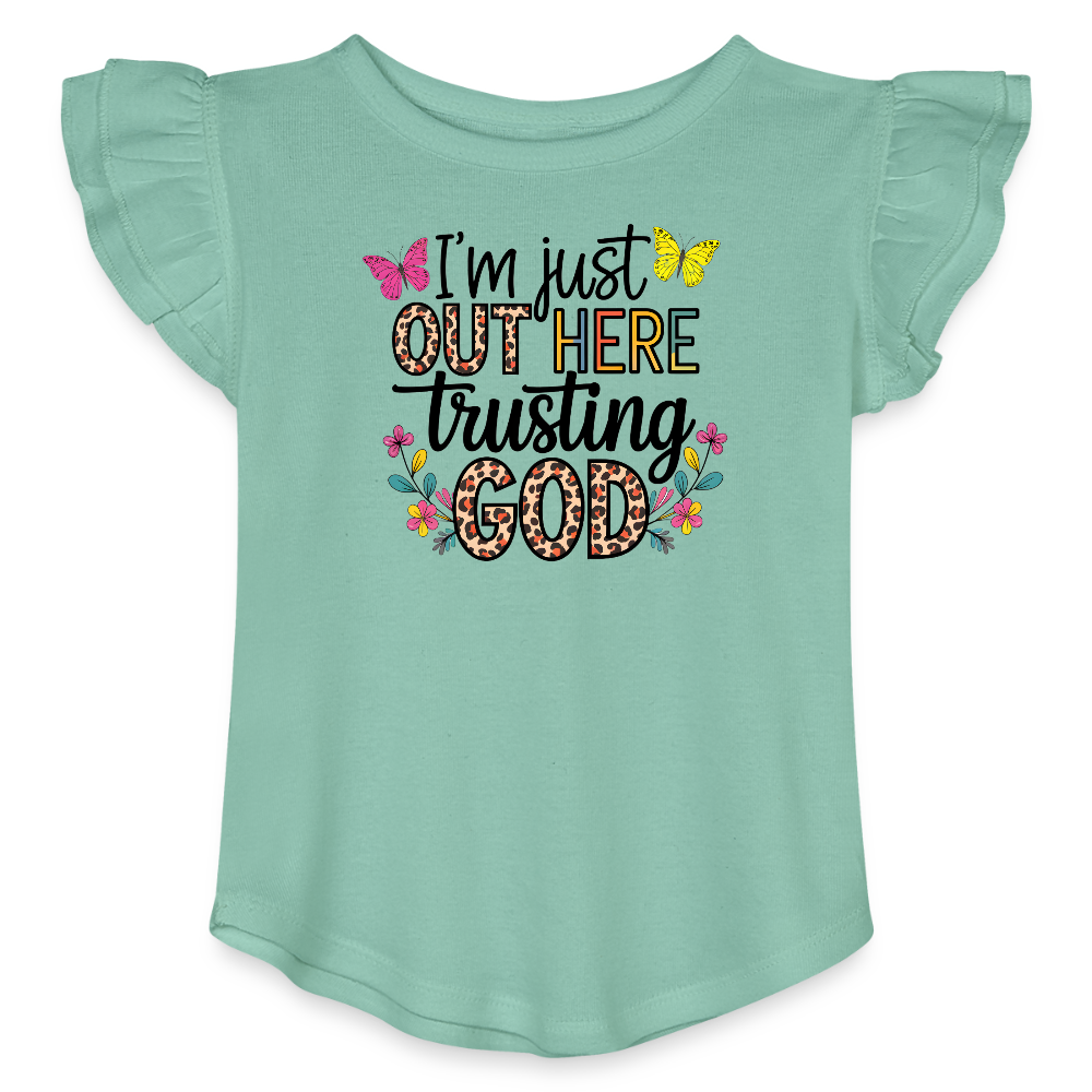 I'm Just Out Here Christian Toddler Girls Flutter T-shirt - saltwater