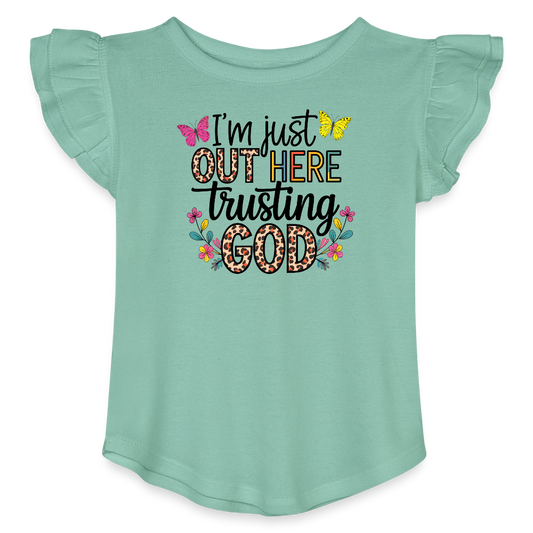 I'm Just Out Here Christian Toddler Girls Flutter T-shirt - saltwater