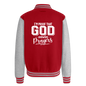 I'm Proof That He Answers Prayers Men's Christian Heavyweight Letterman Jacket - red/heather grey