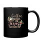 Coffee Wakes Me He Sustains Me Christian Black Ceramic Mug (double sided print) - black