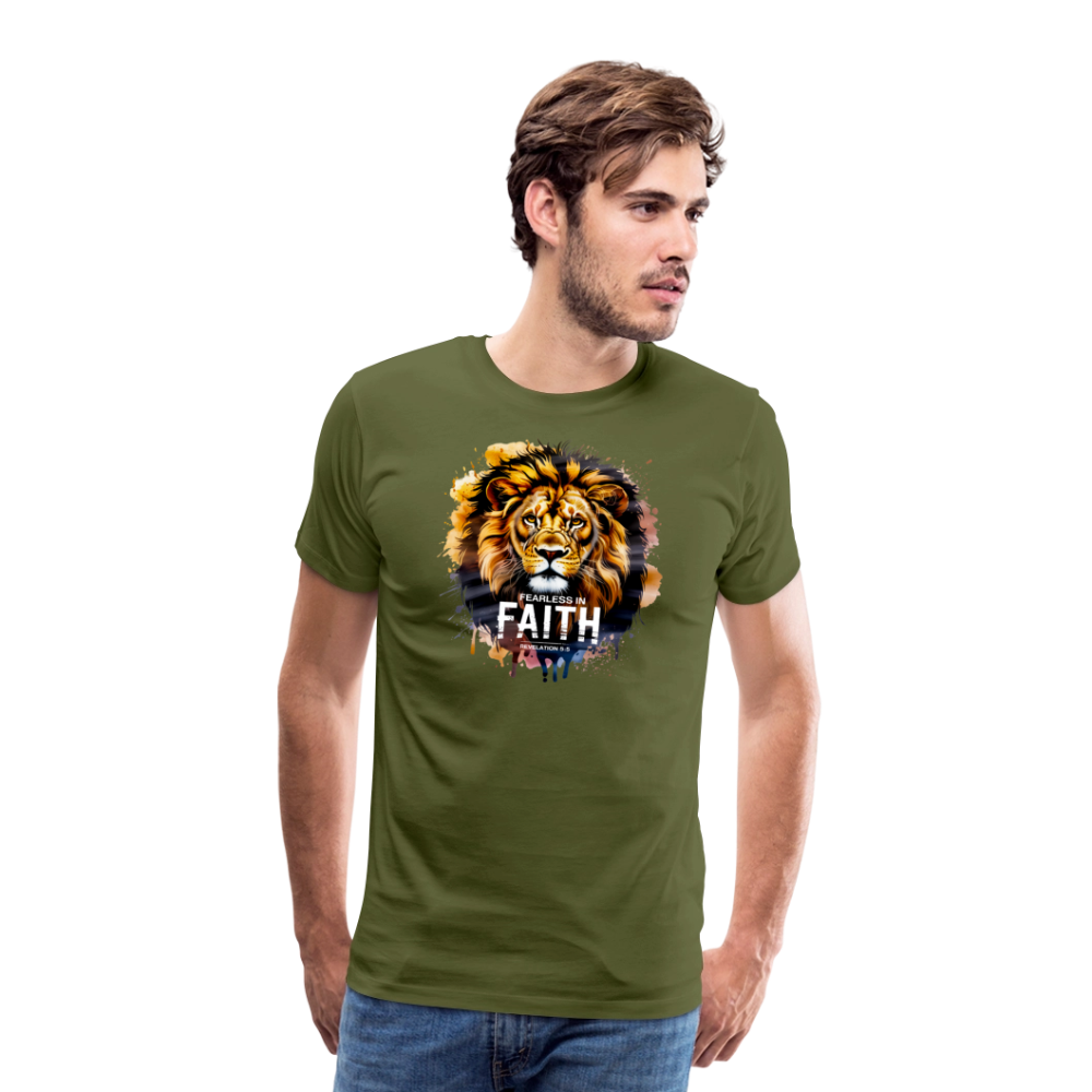 Fearless In Faith Men's Christian Premium T-Shirt - olive green