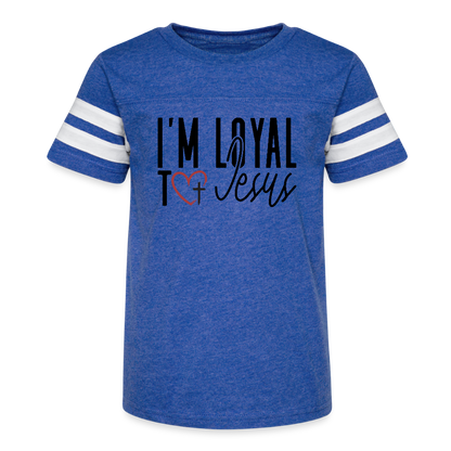 I'm Loyal Youth Christian Football T-shirt - vintage royal/white