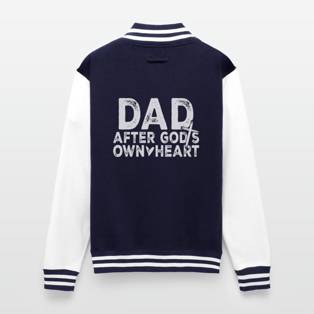 Dad After His Own Heart Men's Christian Heavyweight Letterman Jacket - navy/white