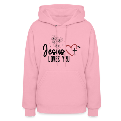 He Loves You Women's Christian Hooded Pullover Sweatshirt - classic pink