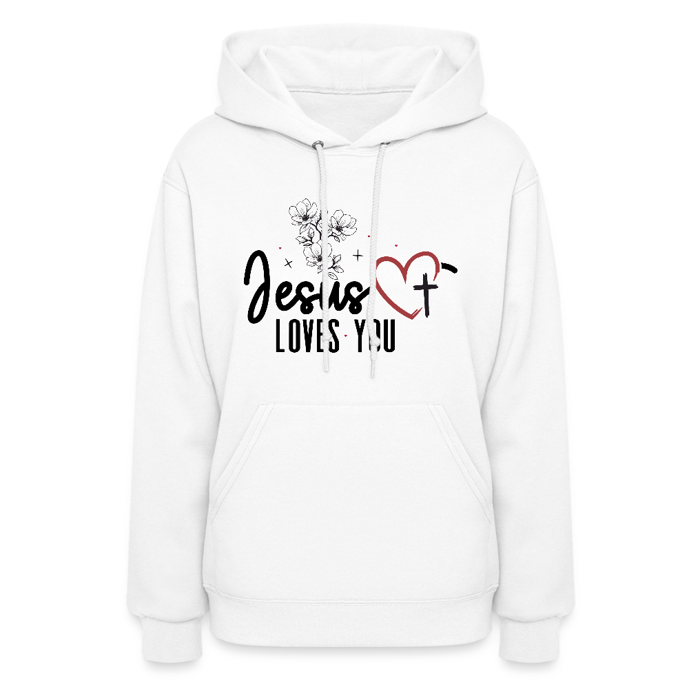 He Loves You Women's Christian Hooded Pullover Sweatshirt - white