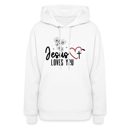 He Loves You Women's Christian Hooded Pullover Sweatshirt - white