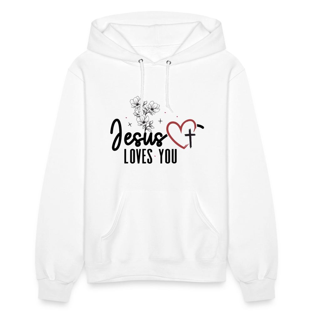 He Loves You Women's Christian Hooded Pullover Sweatshirt - white