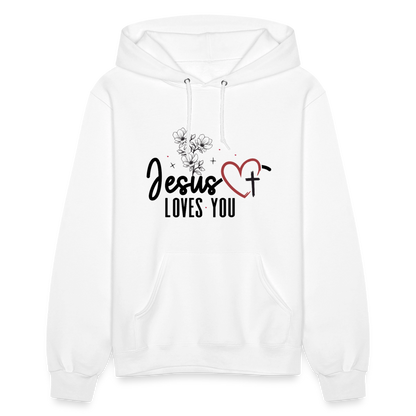 He Loves You Women's Christian Hooded Pullover Sweatshirt - white