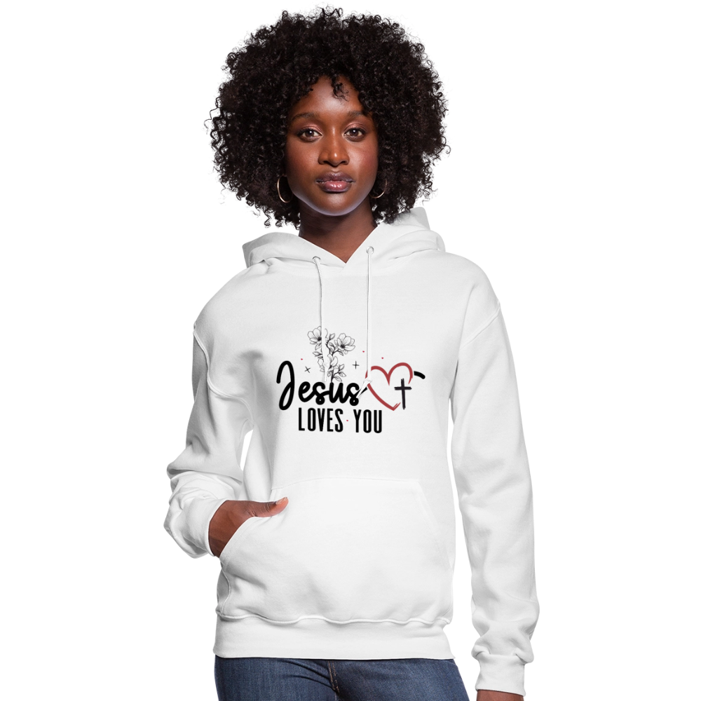 He Loves You Women's Christian Hooded Pullover Sweatshirt - white