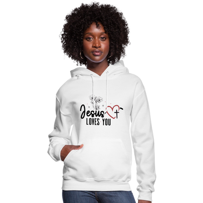 He Loves You Women's Christian Hooded Pullover Sweatshirt - white