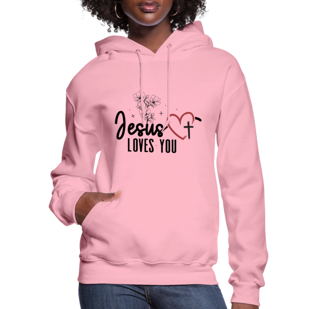 He Loves You Women's Christian Hooded Pullover Sweatshirt - classic pink