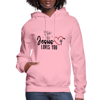 He Loves You Women's Christian Hooded Pullover Sweatshirt - classic pink