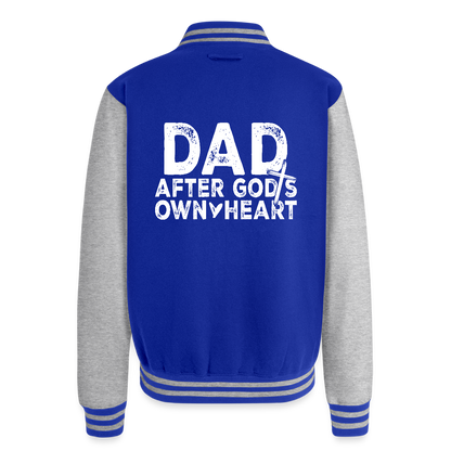 Dad After His Own Heart Men's Christian Heavyweight Letterman Jacket - royal/heather grey