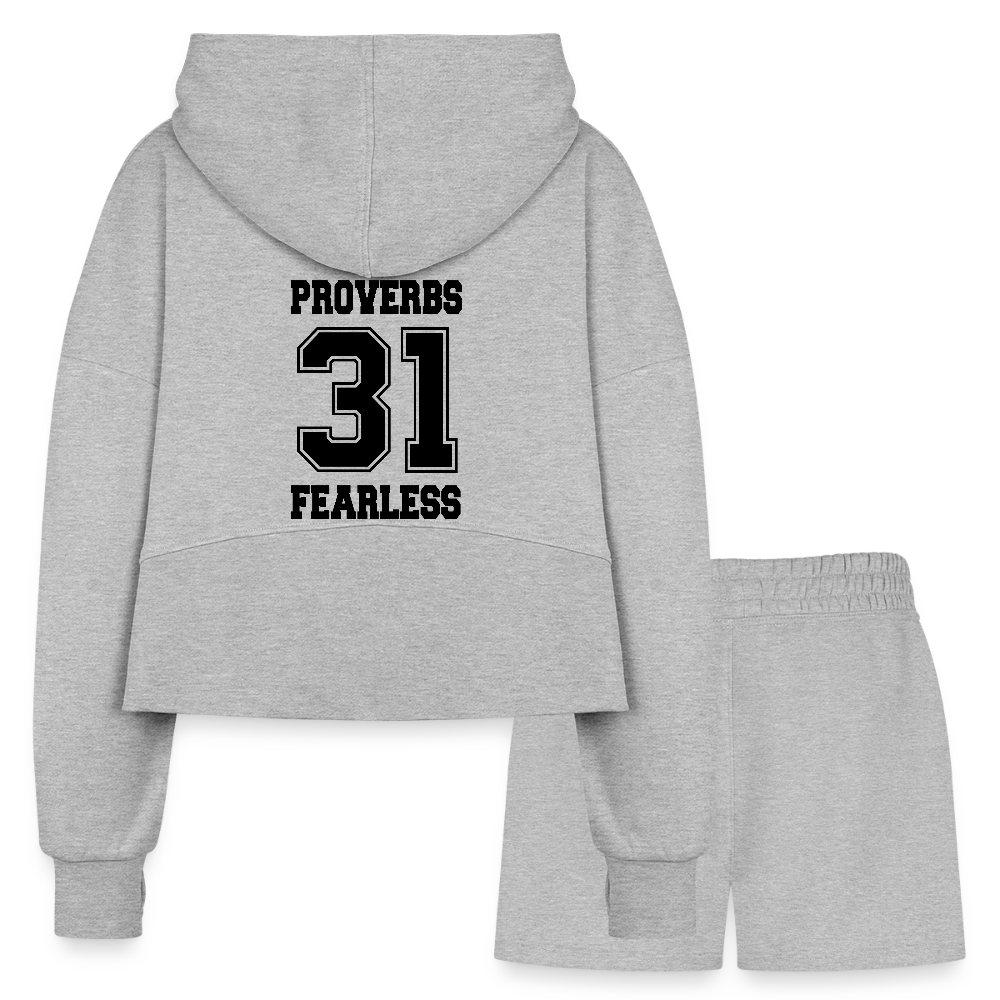 Proverbs 31 Women’s Christian Cropped Hoodie & Jogger Short Set Outfit - heather gray