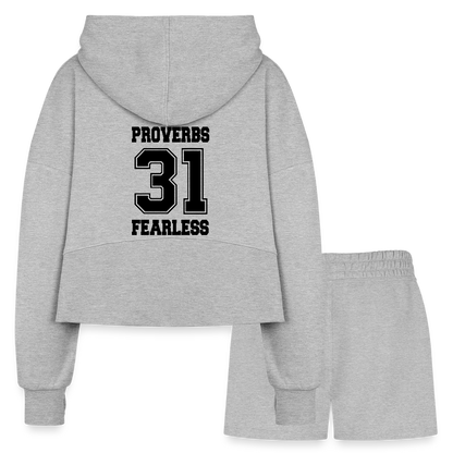 Proverbs 31 Women’s Christian Cropped Hoodie & Jogger Short Set Outfit - heather gray