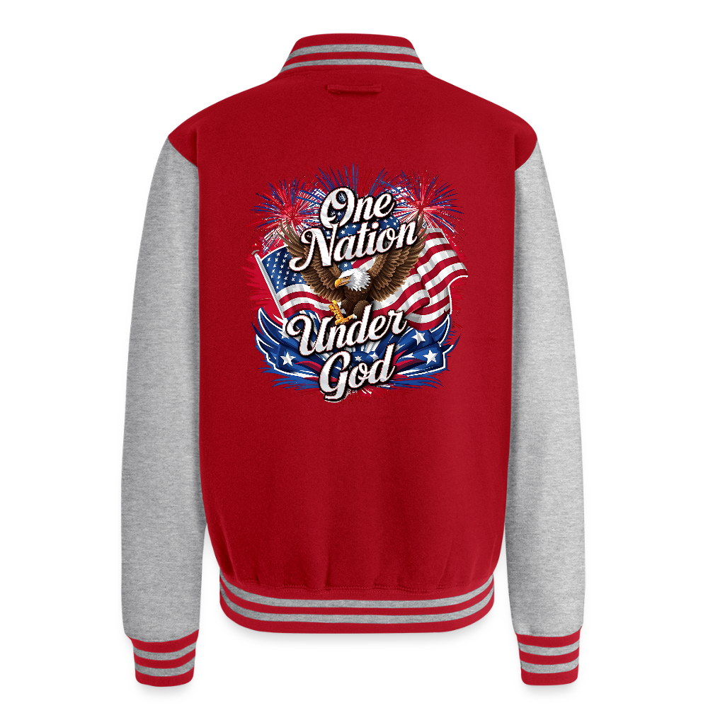 One Nation Men's Christian Heavyweight Letterman Jacket - red/heather grey