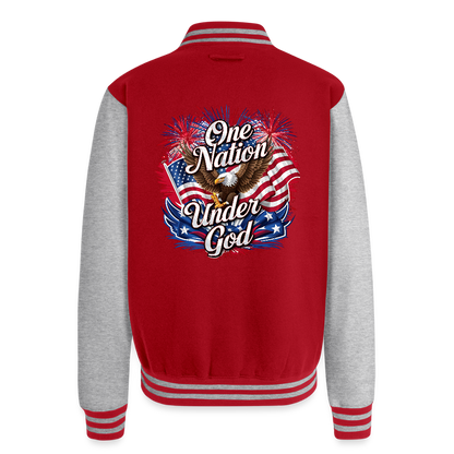 One Nation Men's Christian Heavyweight Letterman Jacket - red/heather grey