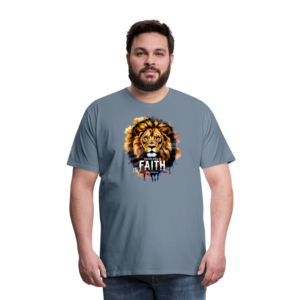 Fearless In Faith Men's Christian Premium T-Shirt - steel blue