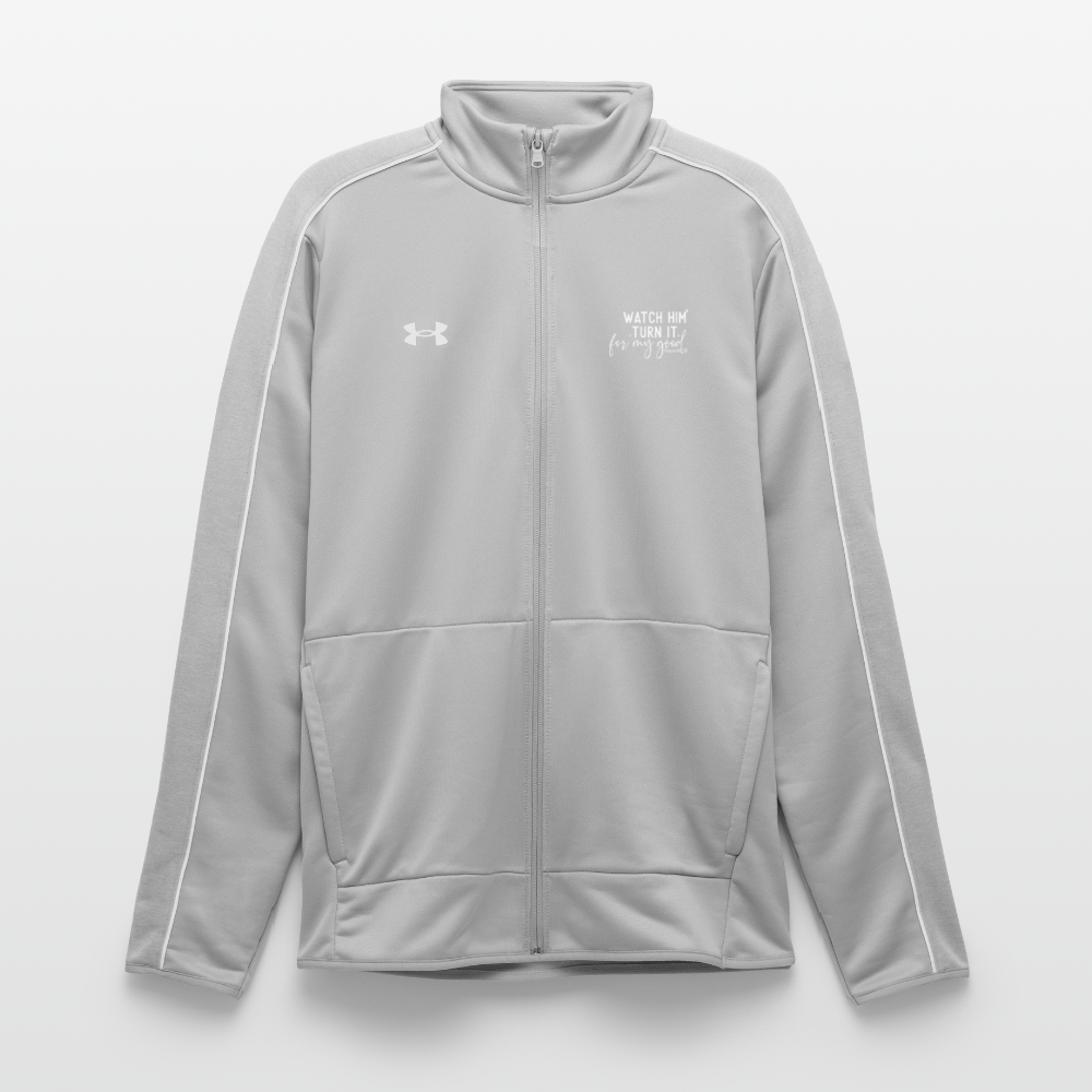 Watch Him Turn It Christian Men's Full Zip Gym Sweater - light gray