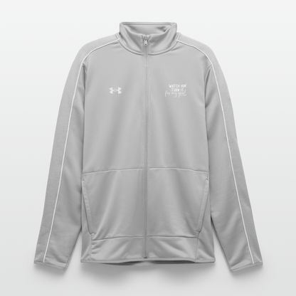 Watch Him Turn It Christian Men's Full Zip Gym Sweater - light gray