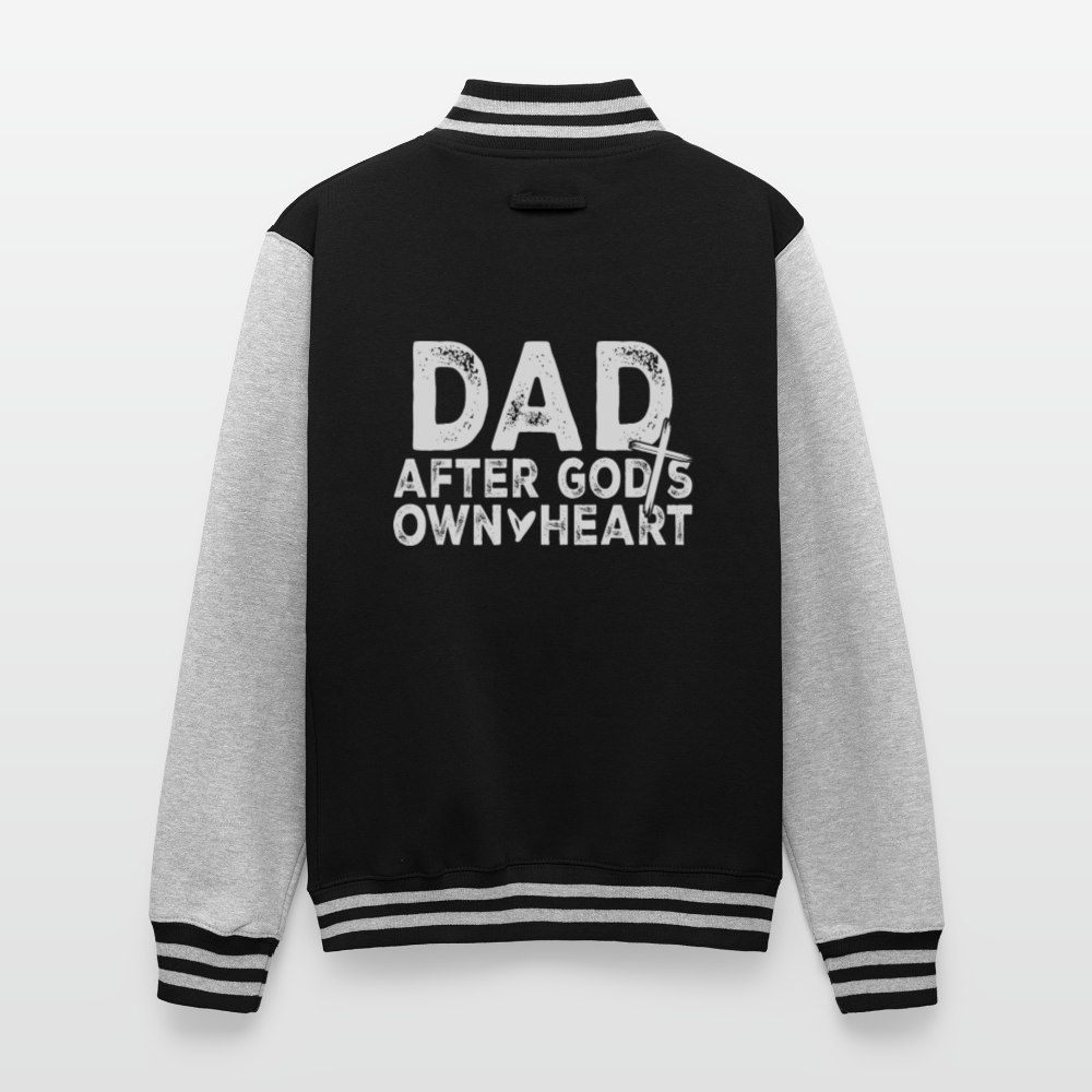 Dad After His Own Heart Men's Christian Heavyweight Letterman Jacket - black/heather grey