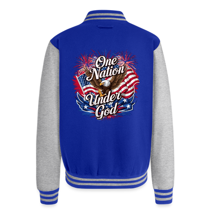 One Nation Men's Christian Heavyweight Letterman Jacket - royal/heather grey