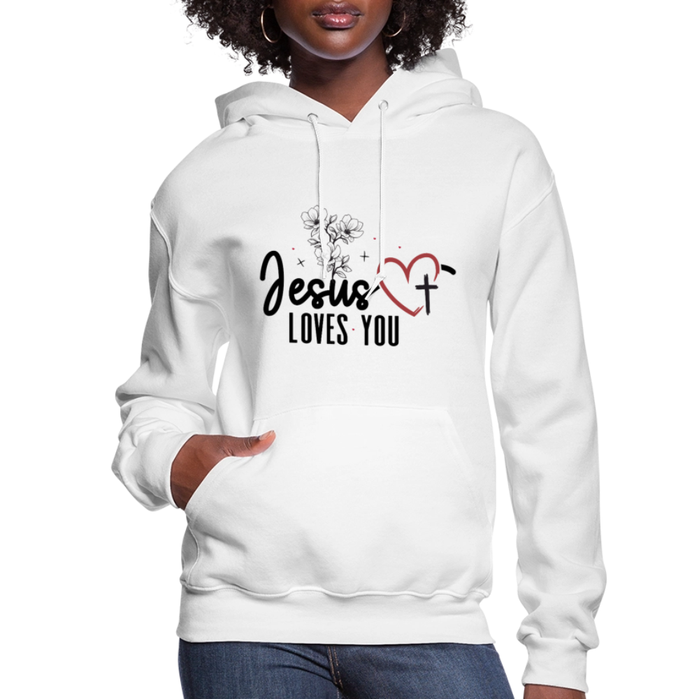 He Loves You Women's Christian Hooded Pullover Sweatshirt - white