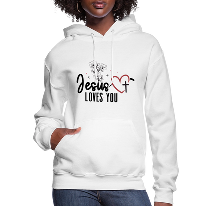 He Loves You Women's Christian Hooded Pullover Sweatshirt - white