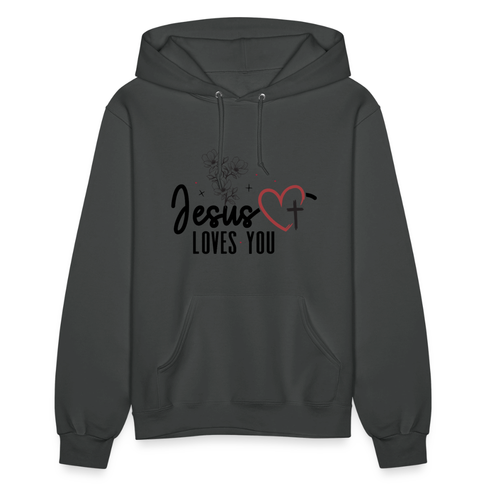 He Loves You Women's Christian Hooded Pullover Sweatshirt - asphalt