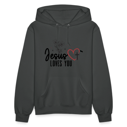 He Loves You Women's Christian Hooded Pullover Sweatshirt - asphalt
