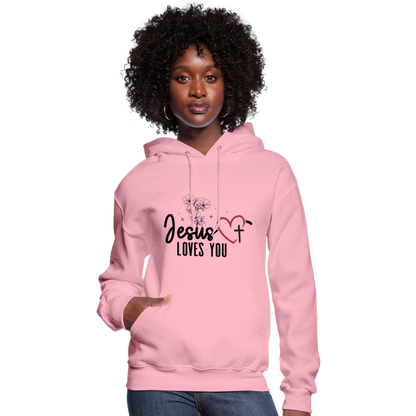 He Loves You Women's Christian Hooded Pullover Sweatshirt - classic pink