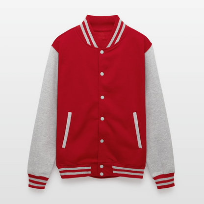 Stop Worrying Men's Christian Heavyweight Letterman Jacket - red/heather grey