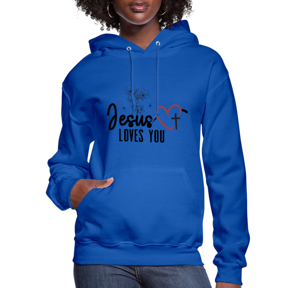 He Loves You Women's Christian Hooded Pullover Sweatshirt - royal blue