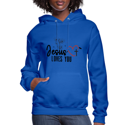 He Loves You Women's Christian Hooded Pullover Sweatshirt - royal blue