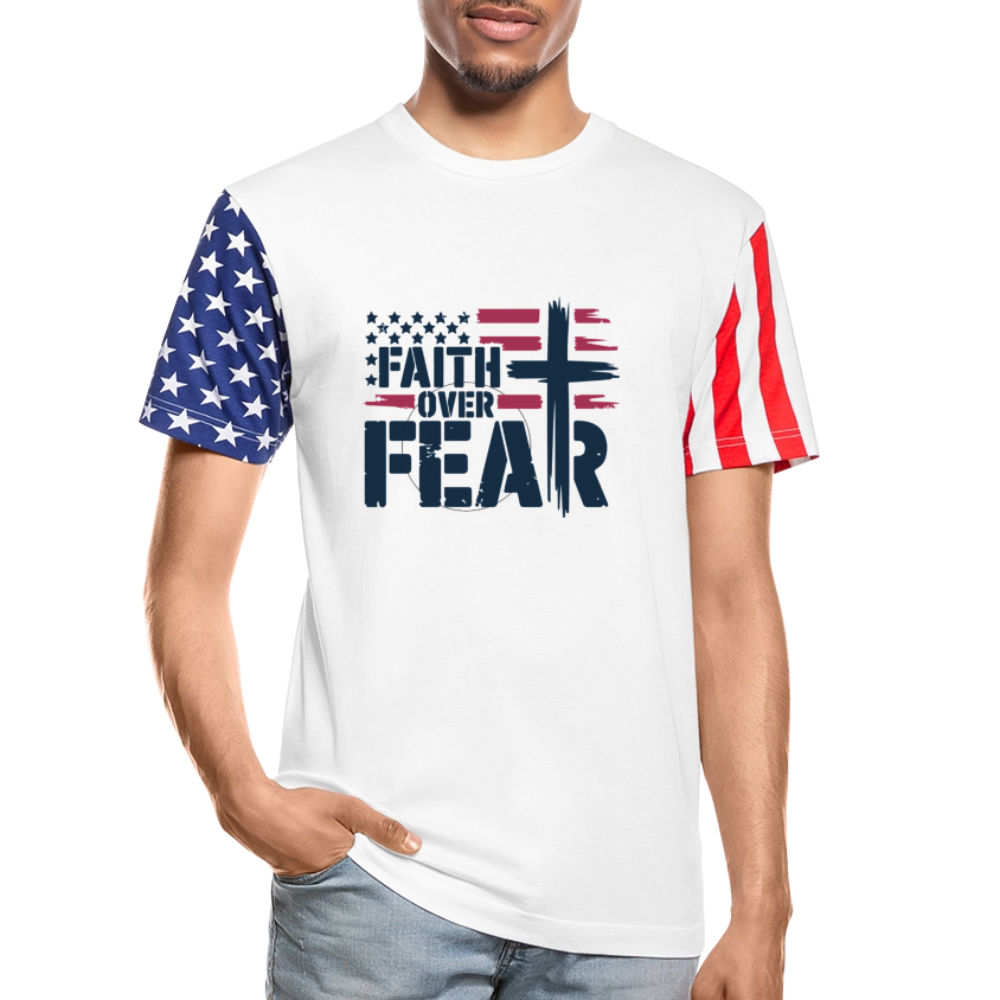 Faith Over Fear Christian Adult Patriotic Stars & Stripes T-Shirt - white