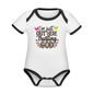 I'm Just Out Here Christian Organic Contrast Short Sleeve Baby Onesie - white/black