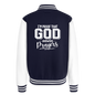 I'm Proof That He Answers Prayers Men's Christian Heavyweight Letterman Jacket - navy/white