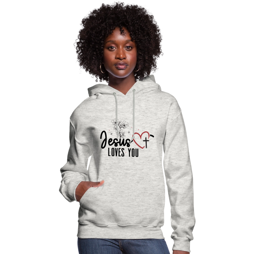 He Loves You Women's Christian Hooded Pullover Sweatshirt - heather oatmeal